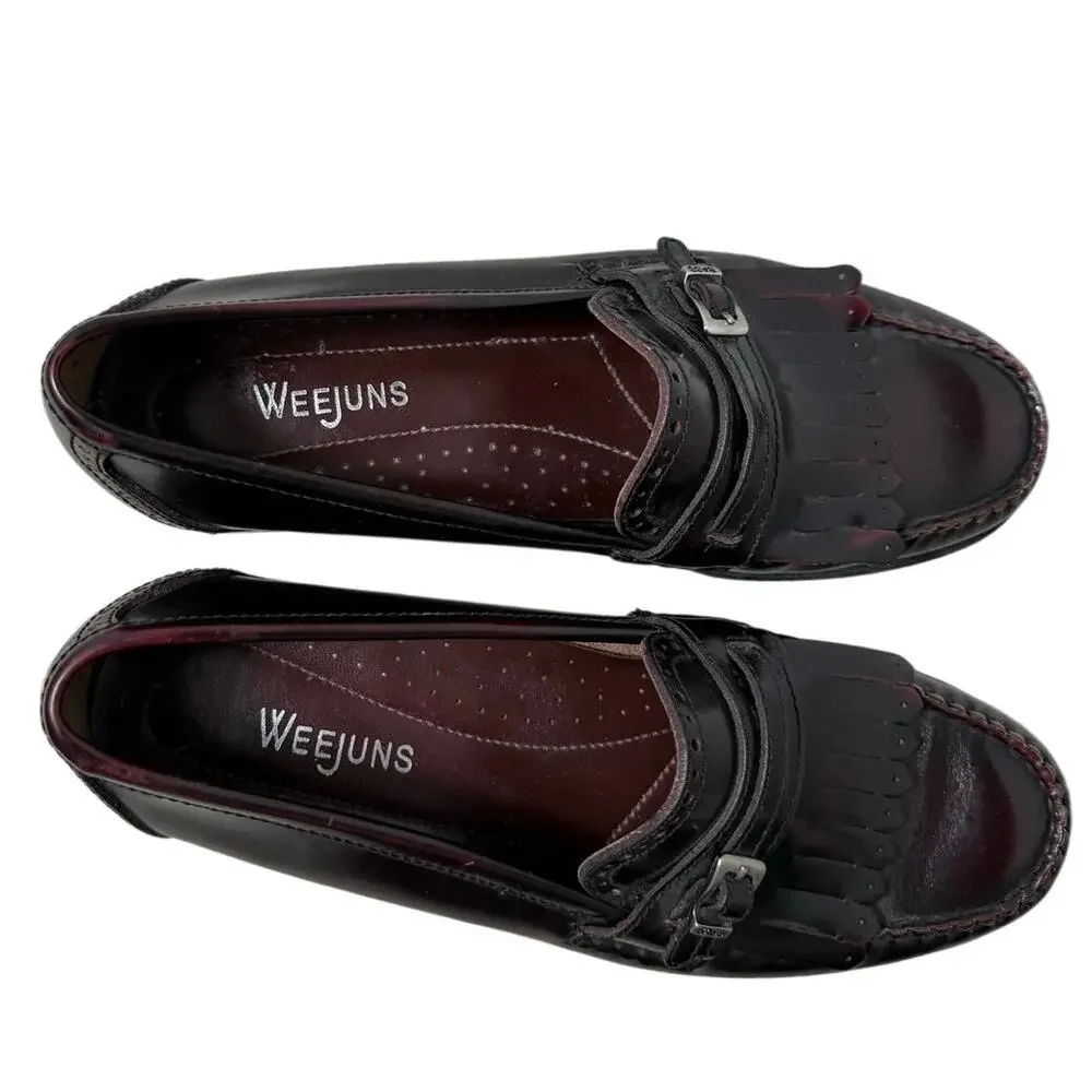 Vtg 90s Bass Weejuns 6.5 Harper Kiltie Fringe Loafers Leather Oxblood Burgundy